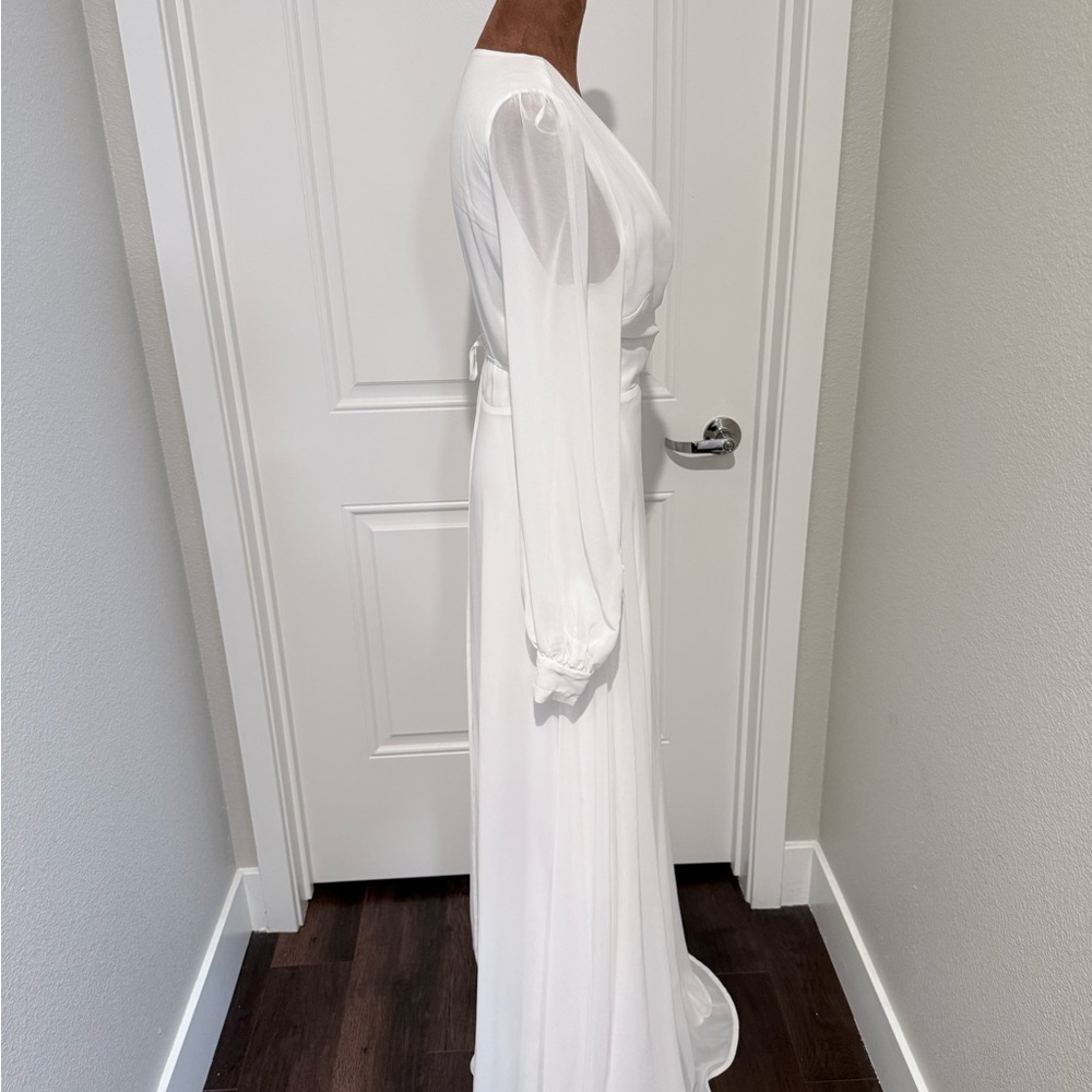 Lulus White Long Sleeve Wrap Maxi Dress – Bridal Wedding Elopement Gown Size L - Picture 6 of 14